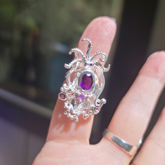 Amethyst Sterling Octopus 🐙 ring sz6 - Picture 5 of 11